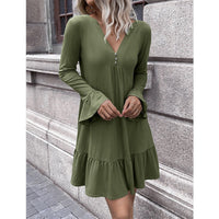 Marianthe | Women's V-Neck Dress – Casual Dress in Olive Green