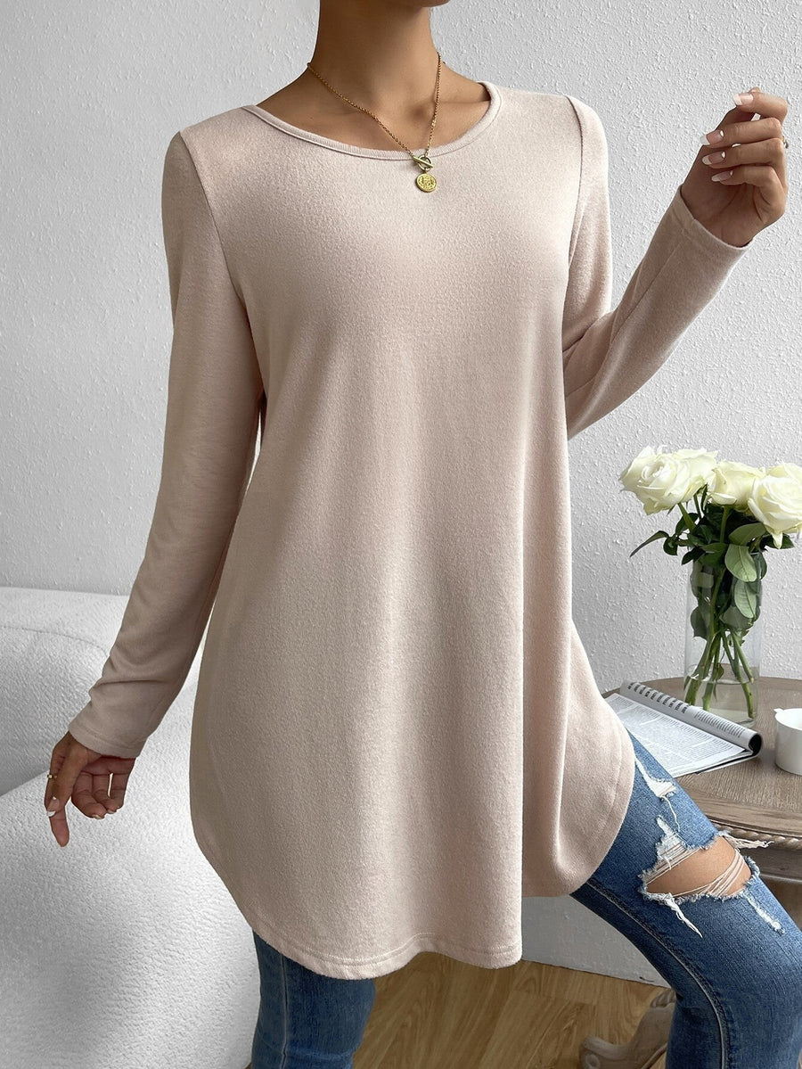 Maribella | Women's Crew Neck Long Sleeve Elegant Top in Apricot