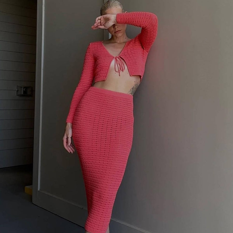 Mariella | Women's Knit Maxi Skirt in Red