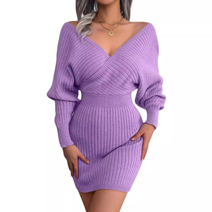 Marietta | Women's V-Neck Knit Mini Dress