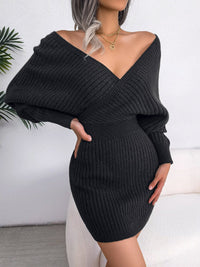Marietta | Women's V-Neck Knit Mini Dress in Black