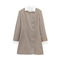 Marietta | Women's Button Detail Plaid Blouse in Khaki
