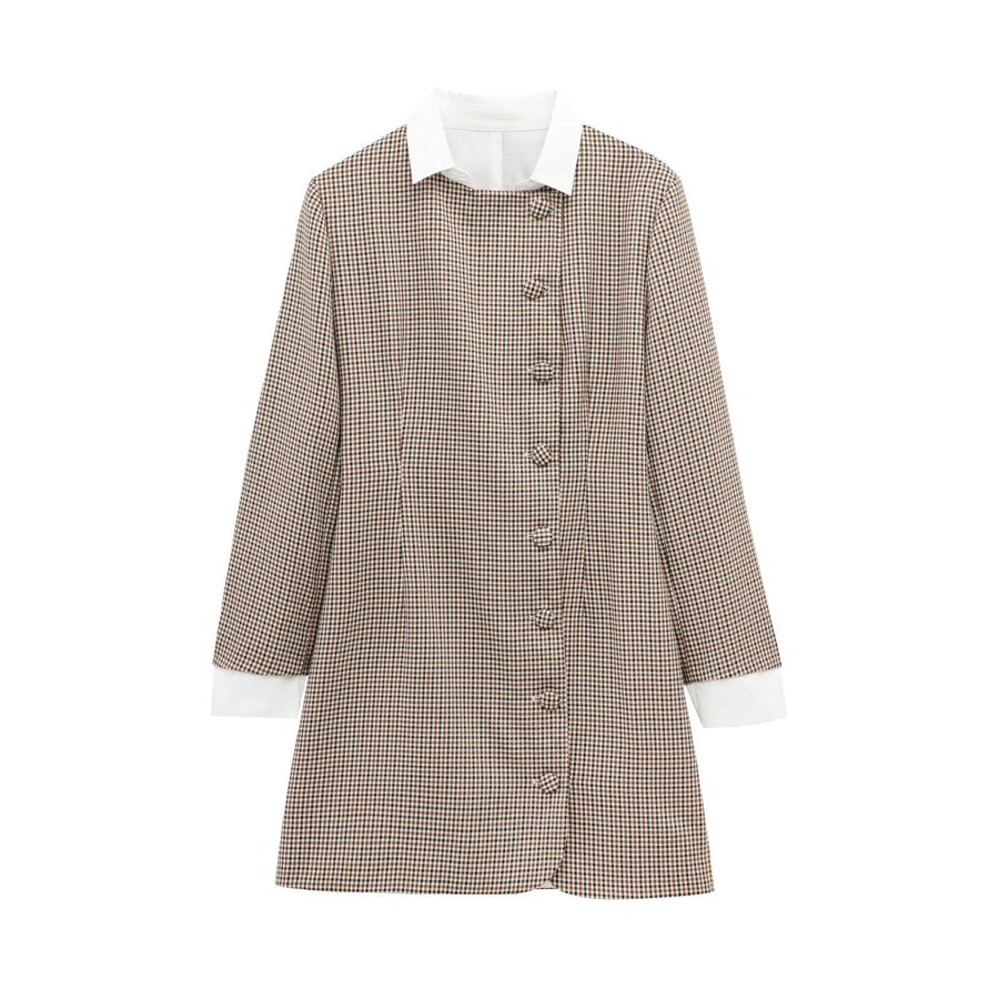 Marietta | Women's Button Detail Plaid Blouse in Khaki