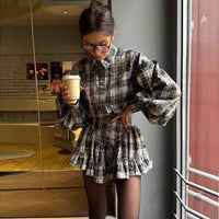 Marigold | Women's Plaid Ruffle Blouse in Anzug