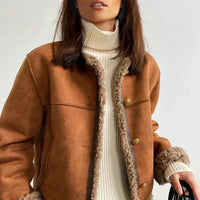 Marigold | Women's Button Front Trim Detail Jacket in Brown
