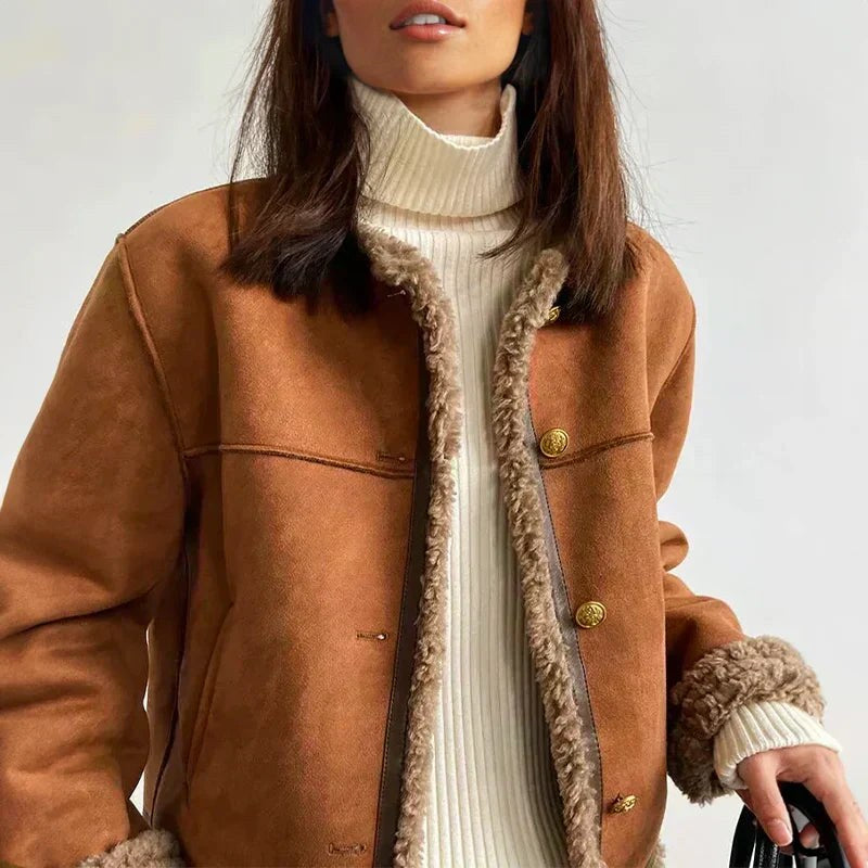 Marigold | Women's Button Front Trim Detail Jacket in Brown