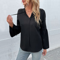 Marilene | Women's Ruffle Detail V-Neck Top in Black