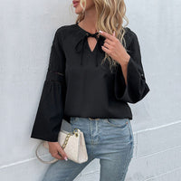 Marilene | Women's Ruffle Detail V-Neck Top in Black