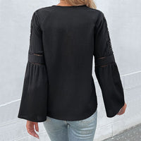 Marilene | Women's Ruffle Detail V-Neck Top in Black