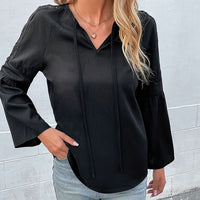 Marilene | Women's Ruffle Detail V-Neck Top in Black