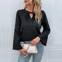 Marilene | Women's Ruffle Detail V-Neck Top in Black