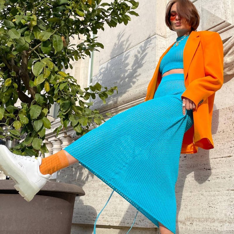 Marina | Women's Knit Maxi Skirt in Blue