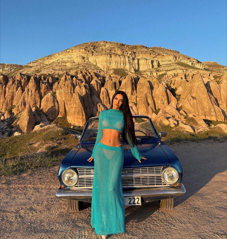 Marina | Women's Knit Maxi Skirt in Blue