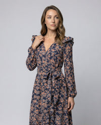 Marinette | Women's Belted Floral Dress in Dark Blue
