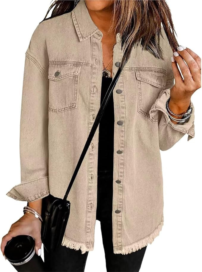 Marion | Women's Oversized Button Front Jacket in Beige