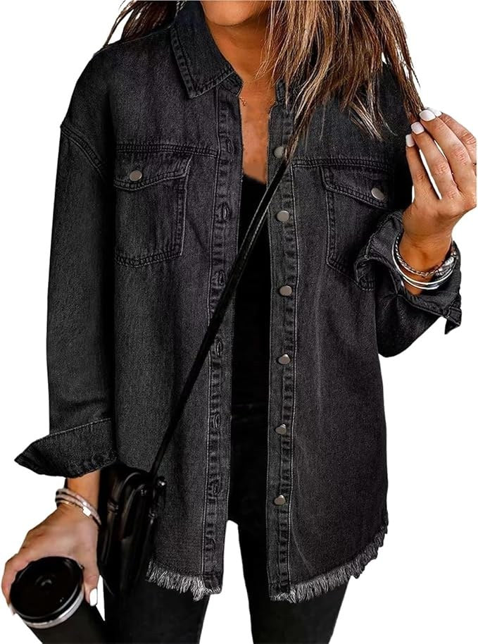 Marion | Women's Oversized Button Front Jacket in Black