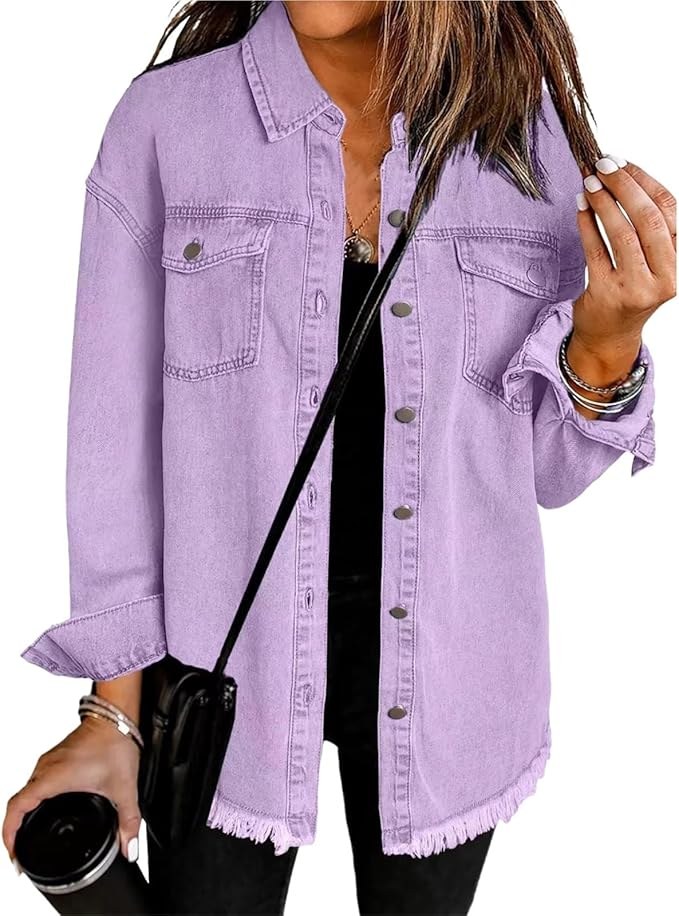 Marion | Women's Oversized Button Front Jacket in Light Purple