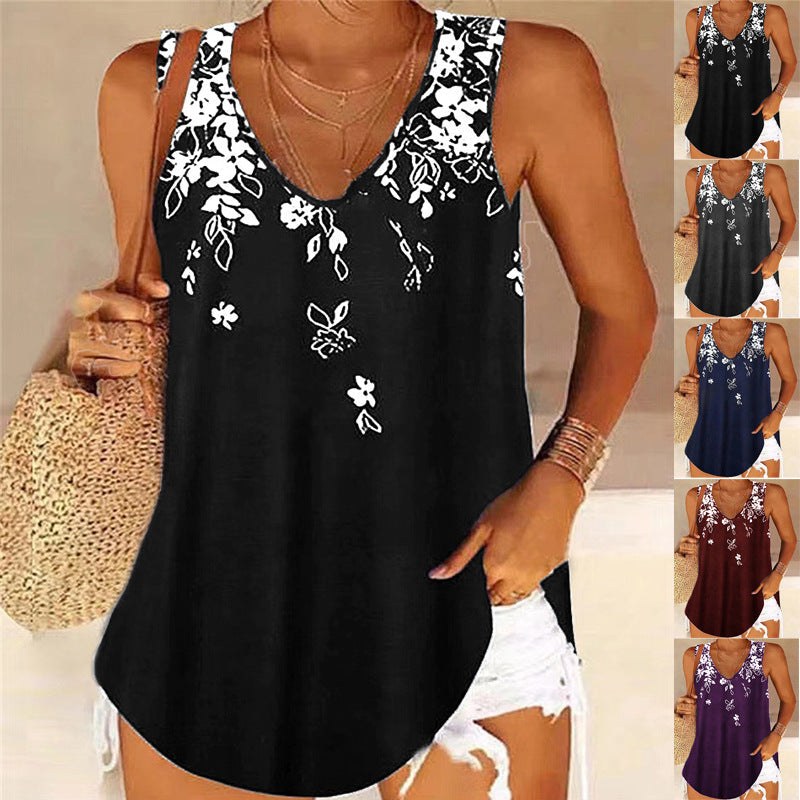Marisanne | Women's V-Neck Sleeveless Floral Blouse Top