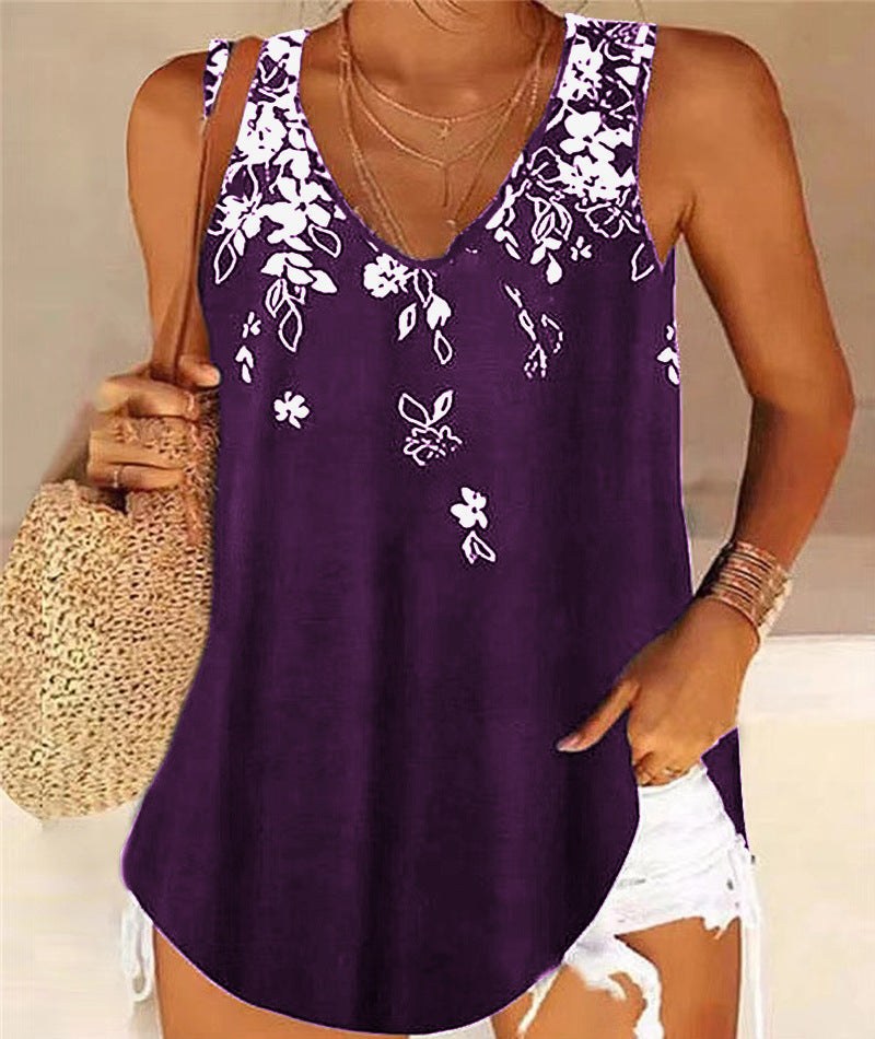 Marisanne | Women's V-Neck Sleeveless Floral Blouse Top in Purple