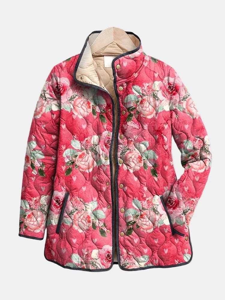 Marisol | Women's Rose Heart Quilted Print Jacket in Pink
