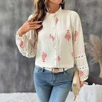 Maristela | Women's Stand Collar Puff Sleeve Top in Apricot