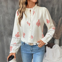 Maristela | Women's Stand Collar Puff Sleeve Top in Apricot