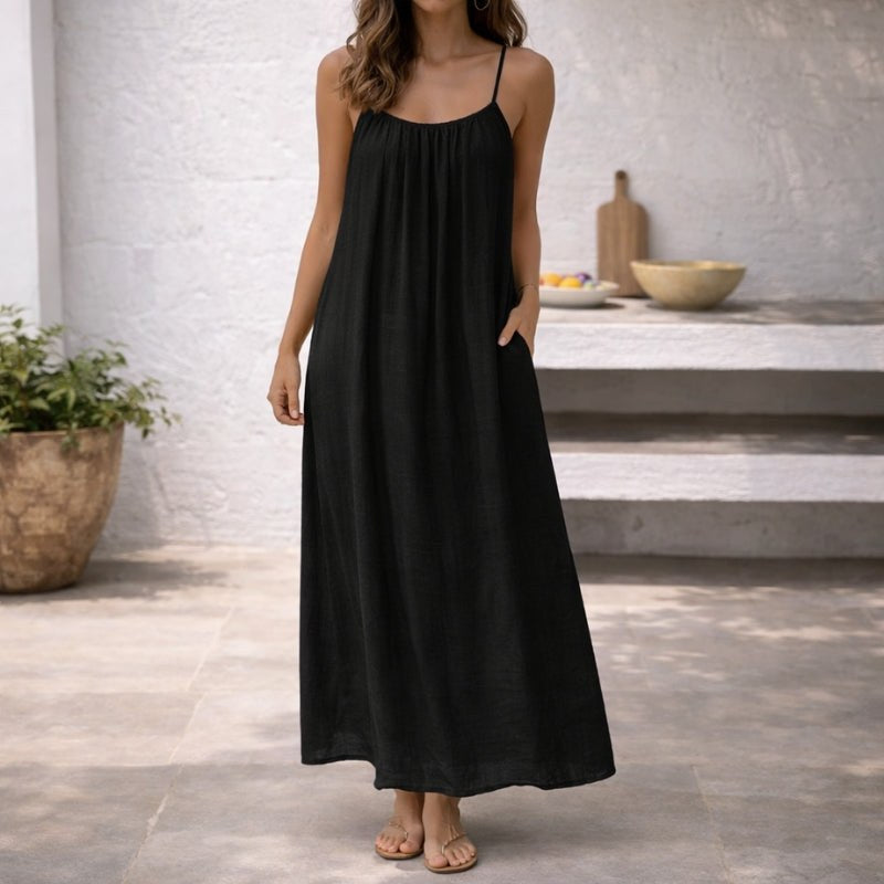 Marjorie | Women's Spaghetti Strap Maxi Sundress in Black