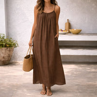 Marjorie | Women's Spaghetti Strap Maxi Sundress in Brown