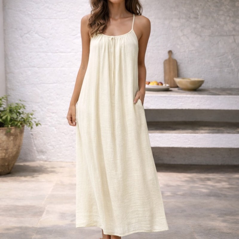 Marjorie | Women's Spaghetti Strap Maxi Sundress in Cream