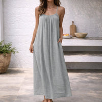 Marjorie | Women's Spaghetti Strap Maxi Sundress in Light Gray