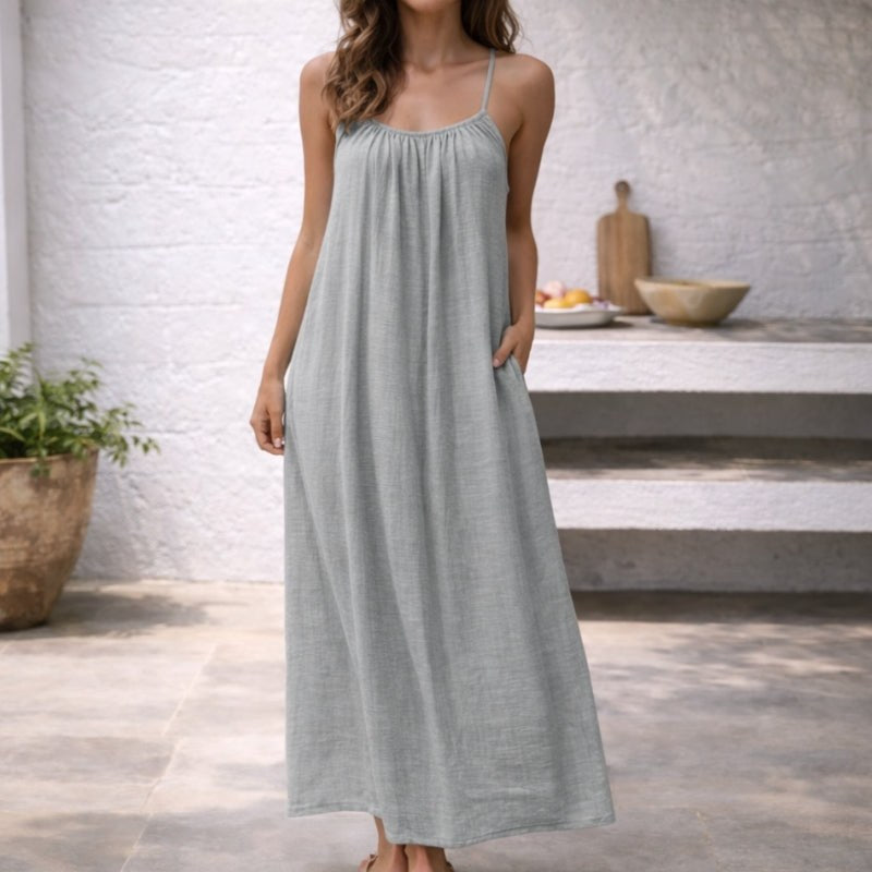 Marjorie | Women's Spaghetti Strap Maxi Sundress in Light Gray