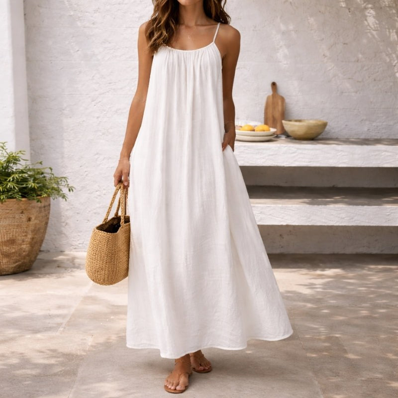 Marjorie | Women's Spaghetti Strap Maxi Sundress in White