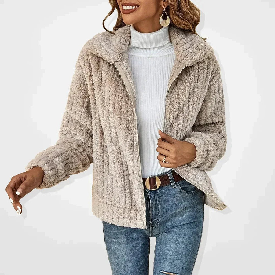 Marlene | Women's Zip Front Textured Jacket in Apricot
