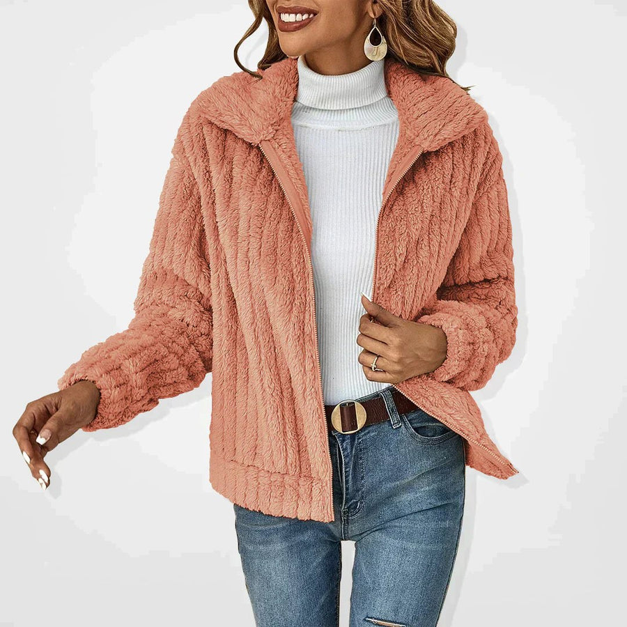 Marlene | Women's Zip Front Textured Jacket in Pink