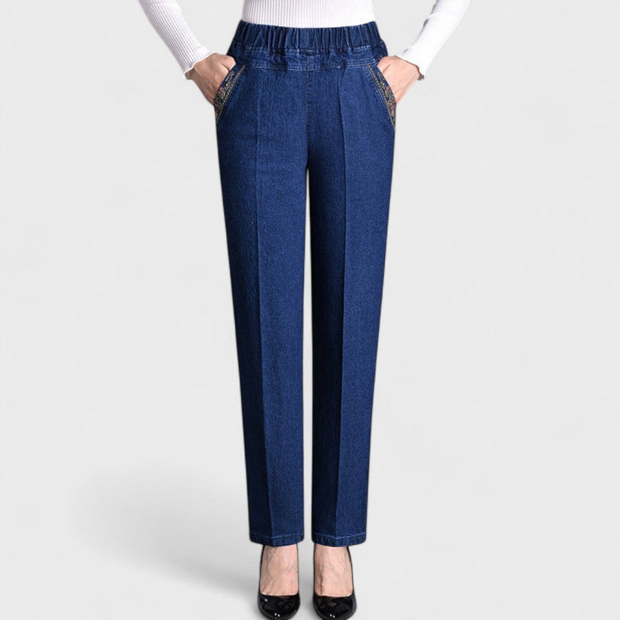 Marnie | Women's Elastic Waist Pockets Jeans in Dark Blue