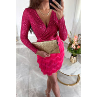 Marta | Women's V-Neck Voluminous Cocktail Dress in Magenta