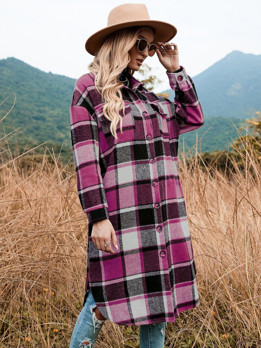 Martha | Women's Plaid Flannel Shirt in Magenta