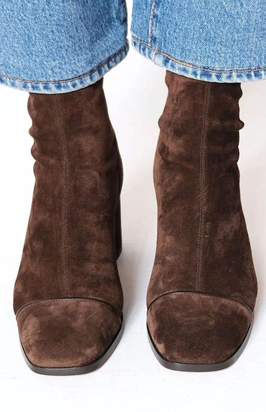 Martha | Women's Suede-Look Ankle Boots with Block Heel for Winter in DarkBrown