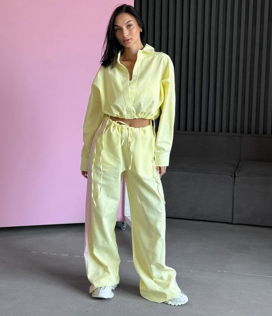 Marthe | Women's Elastic Waist Drawstring Casual Pants – Dress Pants in Yellow