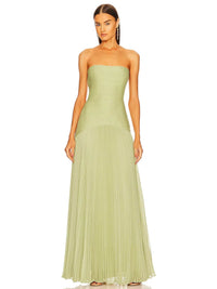 Mathilda | Women's Strapless Pleated Maxi Sundress in Light Green