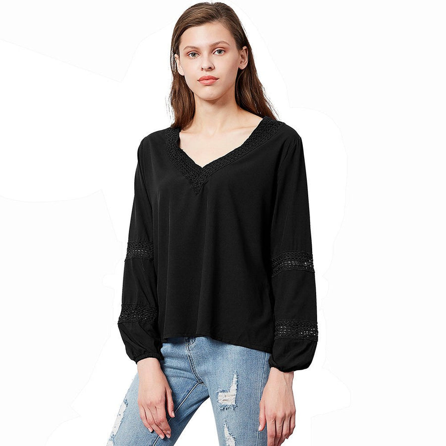Matilda | Women's Lace Trim V-Neck Blouse