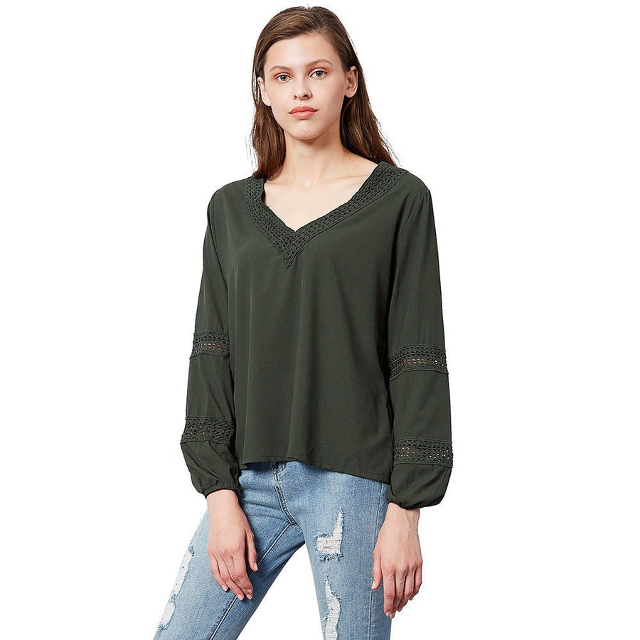 Matilda | Women's Lace Trim V-Neck Blouse