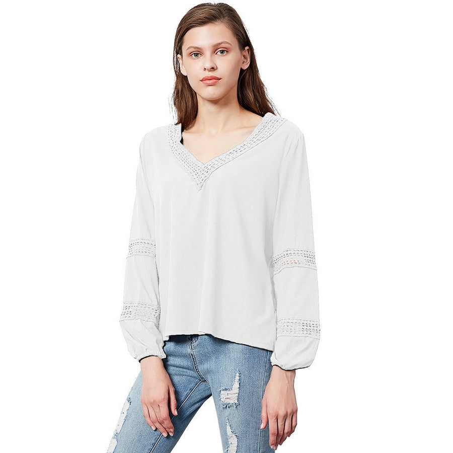 Matilda | Women's Lace Trim V-Neck Blouse