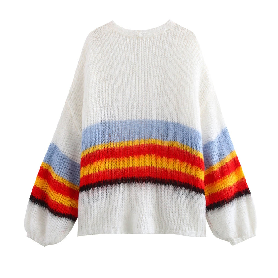 Maud | Women's Striped Knit Cardigan in White