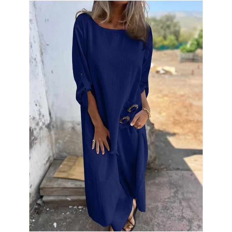 Maud | Women's Asymmetric Top Wide-Leg Matching Set in Dark Blue
