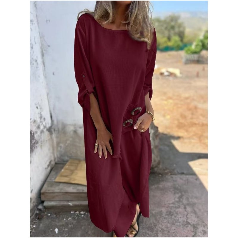 Maud | Women's Asymmetric Top Wide-Leg Matching Set in Dark Red