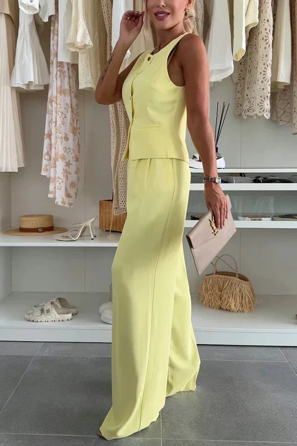 Mavis | Women's Sleeveless Button Vest Trousers Matching Set