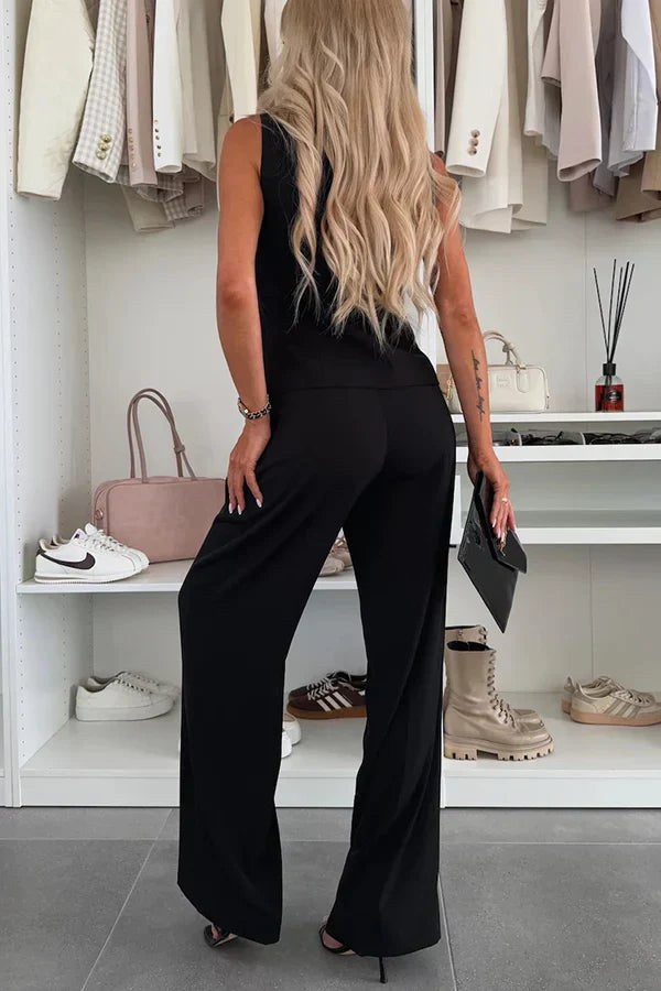 Mavis | Women's Sleeveless Button Vest Trousers Matching Set