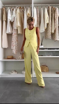 Mavis | Women's Sleeveless Button Vest Trousers Matching Set