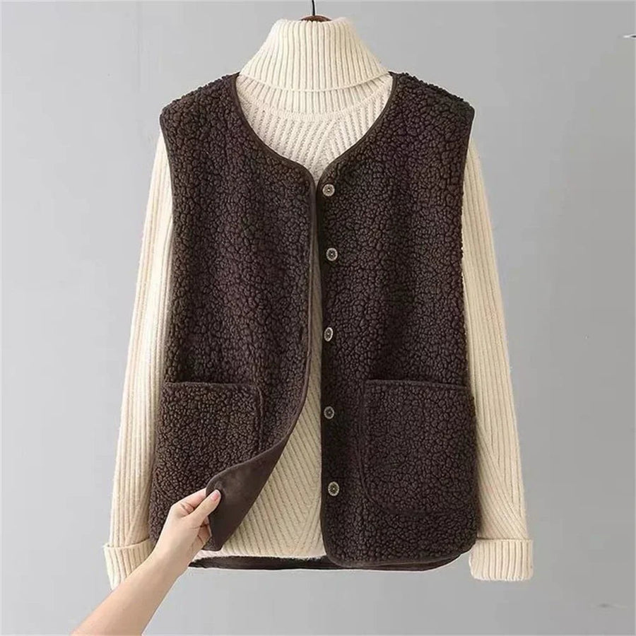 Maxine | Women's Matching Vest and Long-sleeve Tops Outfit Set in Brown